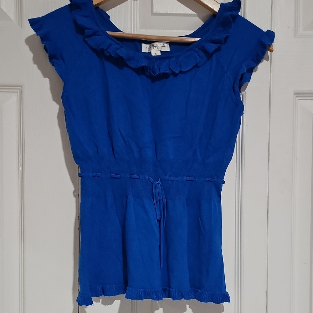 💙 Studio JPR Blue Ruffle Trim Tie Waist Top Size S